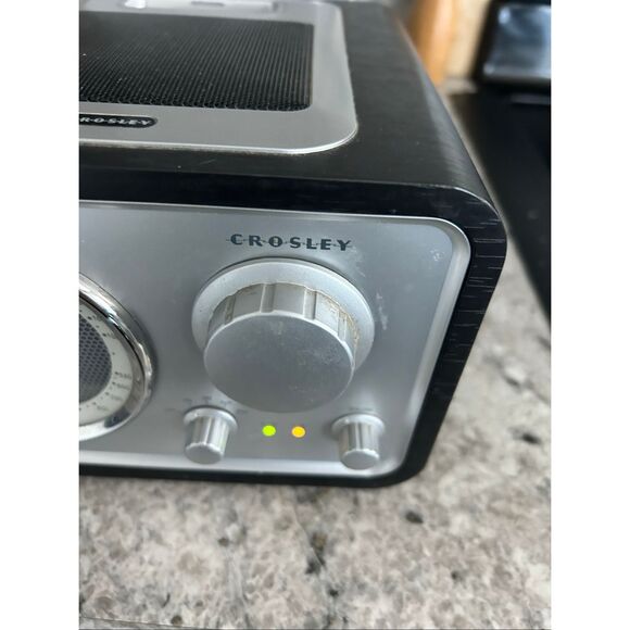 Crosley Tabletop AM/FM Radio w/ iPod Dock, AUX In, Line Out, Black/Silver Works - Picture 2 of 6